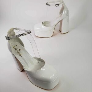Lulus High Heels Platforms Zastyy White Patent Rhinestone Women’s Size 9 Gogo